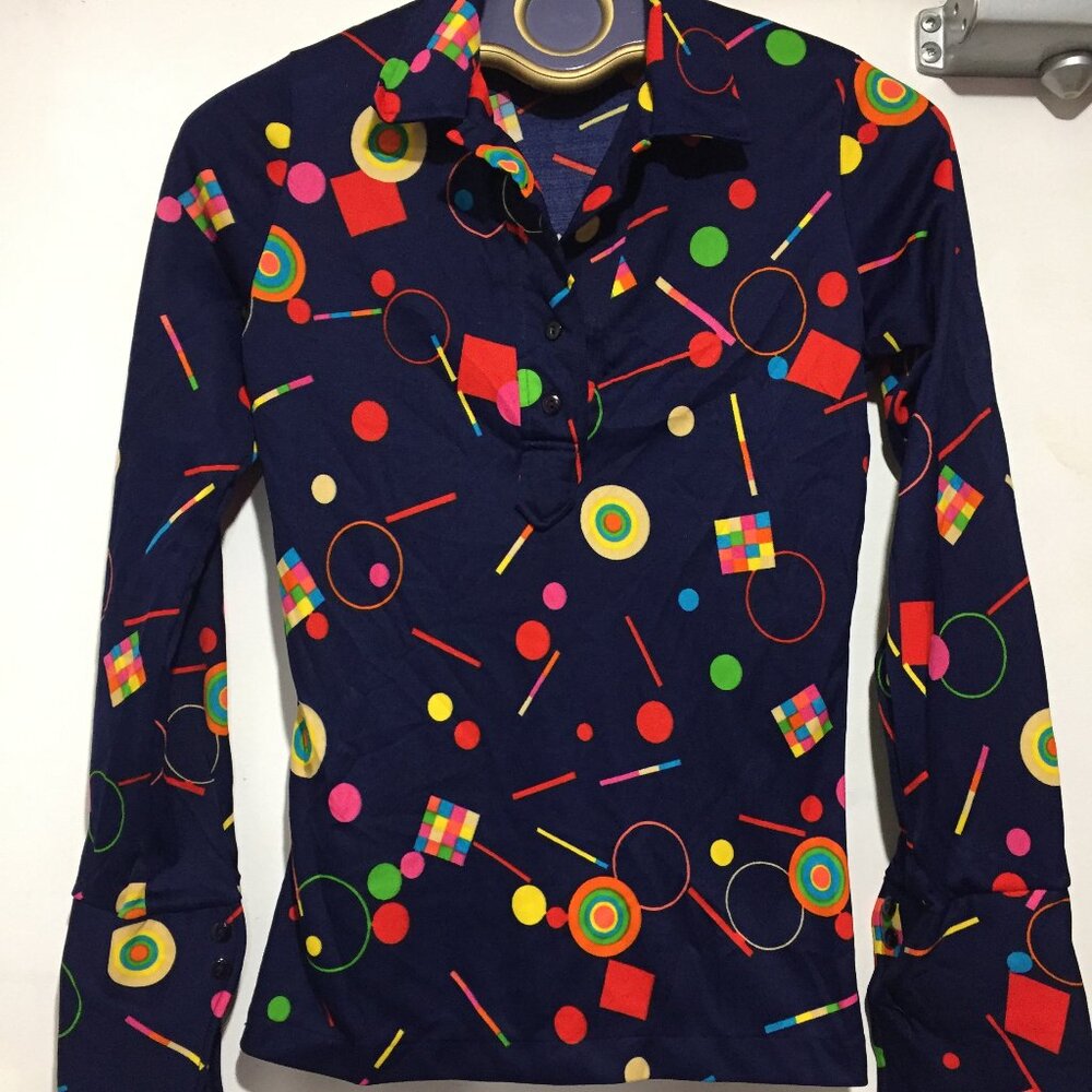 VINTAGE ELITE PRINT LONG SLEEVE BLOUSES SIZE S